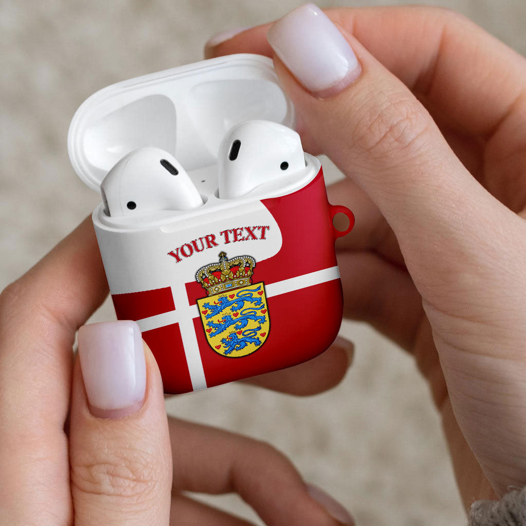 Personalized Denmark Coat Of Arms AirPods Case Danish Flag Heritage Graphic With Crown Symbolism