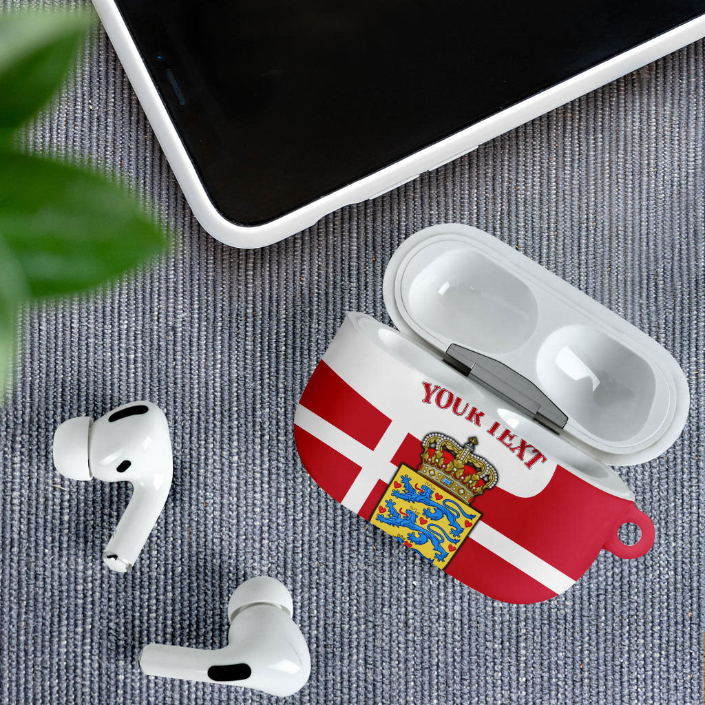 Personalized Denmark Coat Of Arms AirPods Case Danish Flag Heritage Graphic With Crown Symbolism