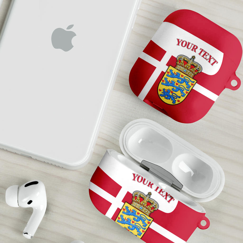 Personalized Denmark Coat Of Arms AirPods Case Danish Flag Heritage Graphic With Crown Symbolism