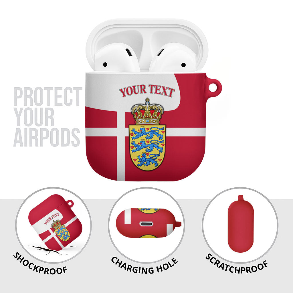 Personalized Denmark Coat Of Arms AirPods Case Danish Flag Heritage Graphic With Crown Symbolism