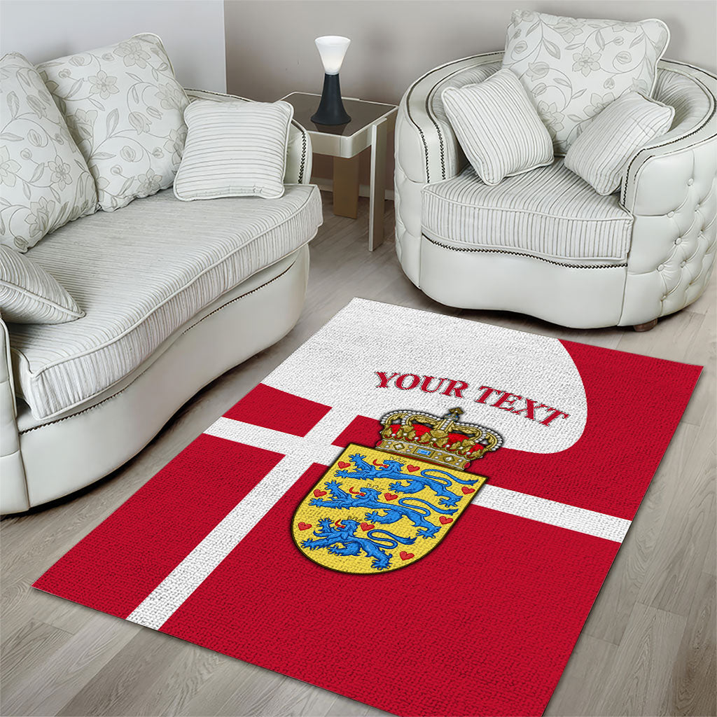 Personalized Denmark Coat Of Arms Area Rug Danish Flag Heritage Graphic With Crown Symbolism