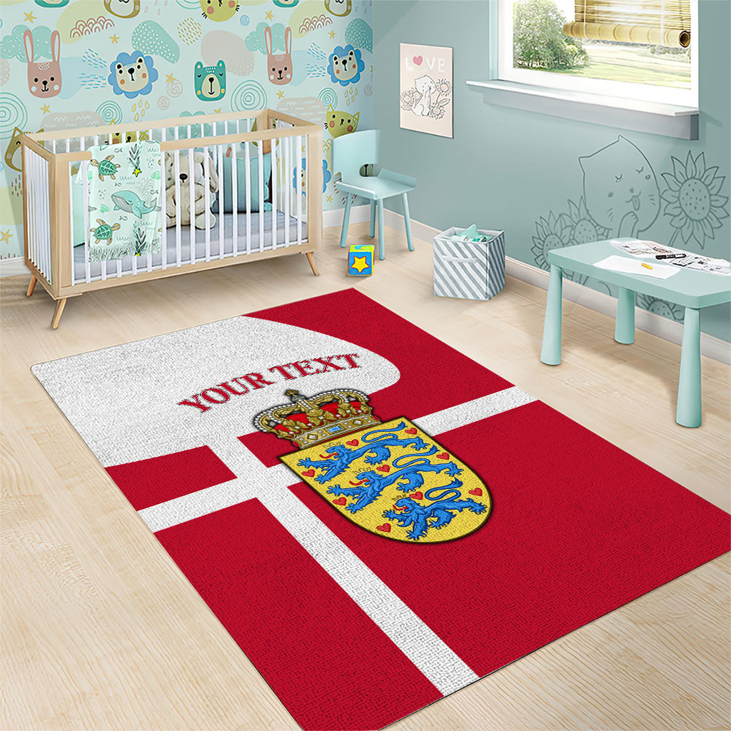 Personalized Denmark Coat Of Arms Area Rug Danish Flag Heritage Graphic With Crown Symbolism