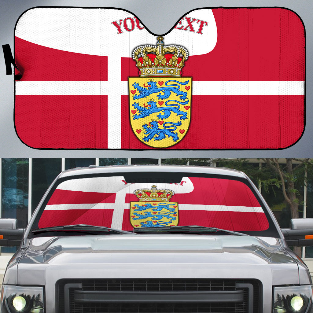 Personalized Denmark Coat Of Arms Auto Sun Shade Danish Flag Heritage Graphic With Crown Symbolism