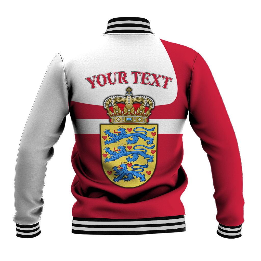 Personalized Denmark Coat Of Arms Baseball Jacket Danish Flag Heritage Graphic With Crown Symbolism