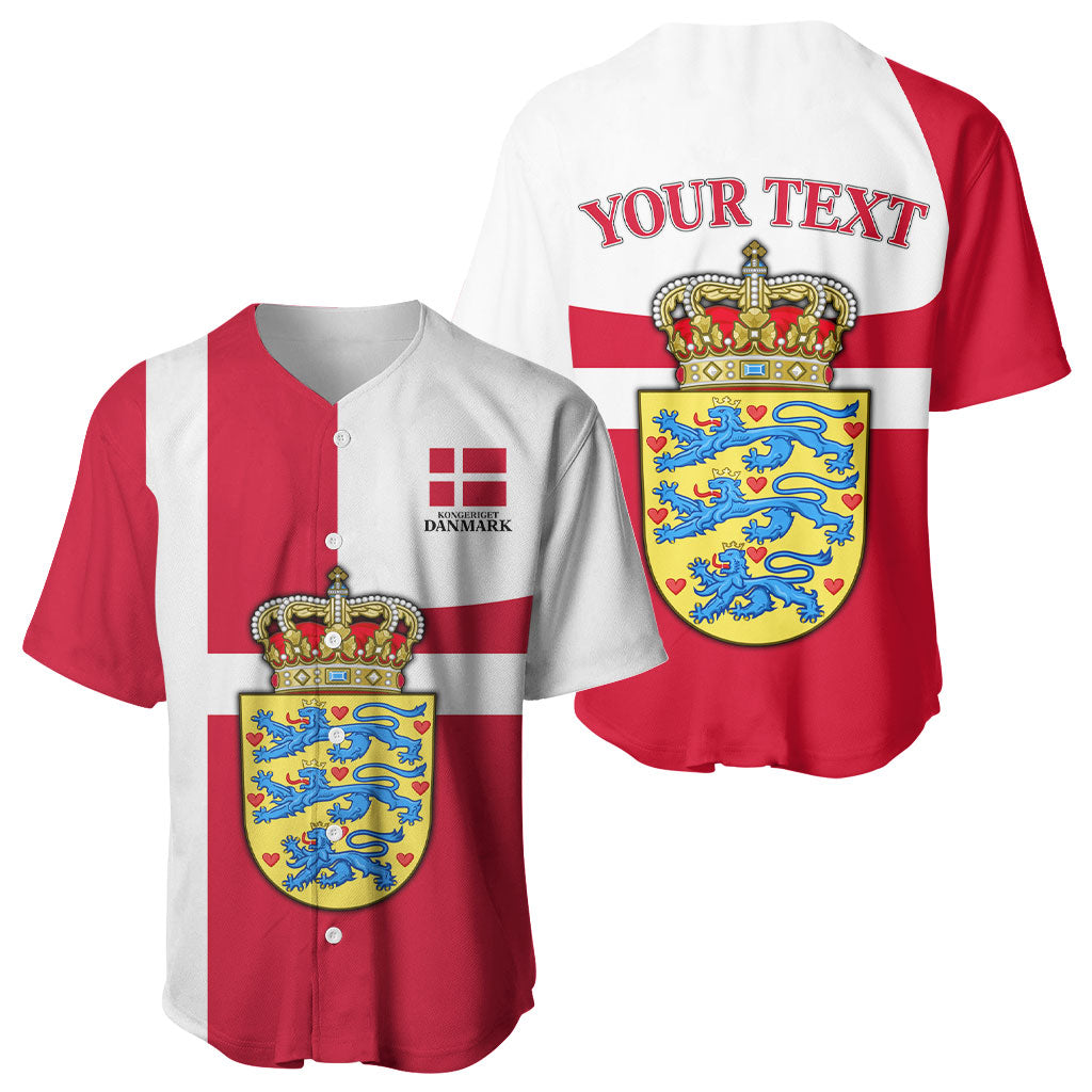 Personalized Denmark Coat Of Arms Baseball Jersey Danish Flag Heritage Graphic With Crown Symbolism