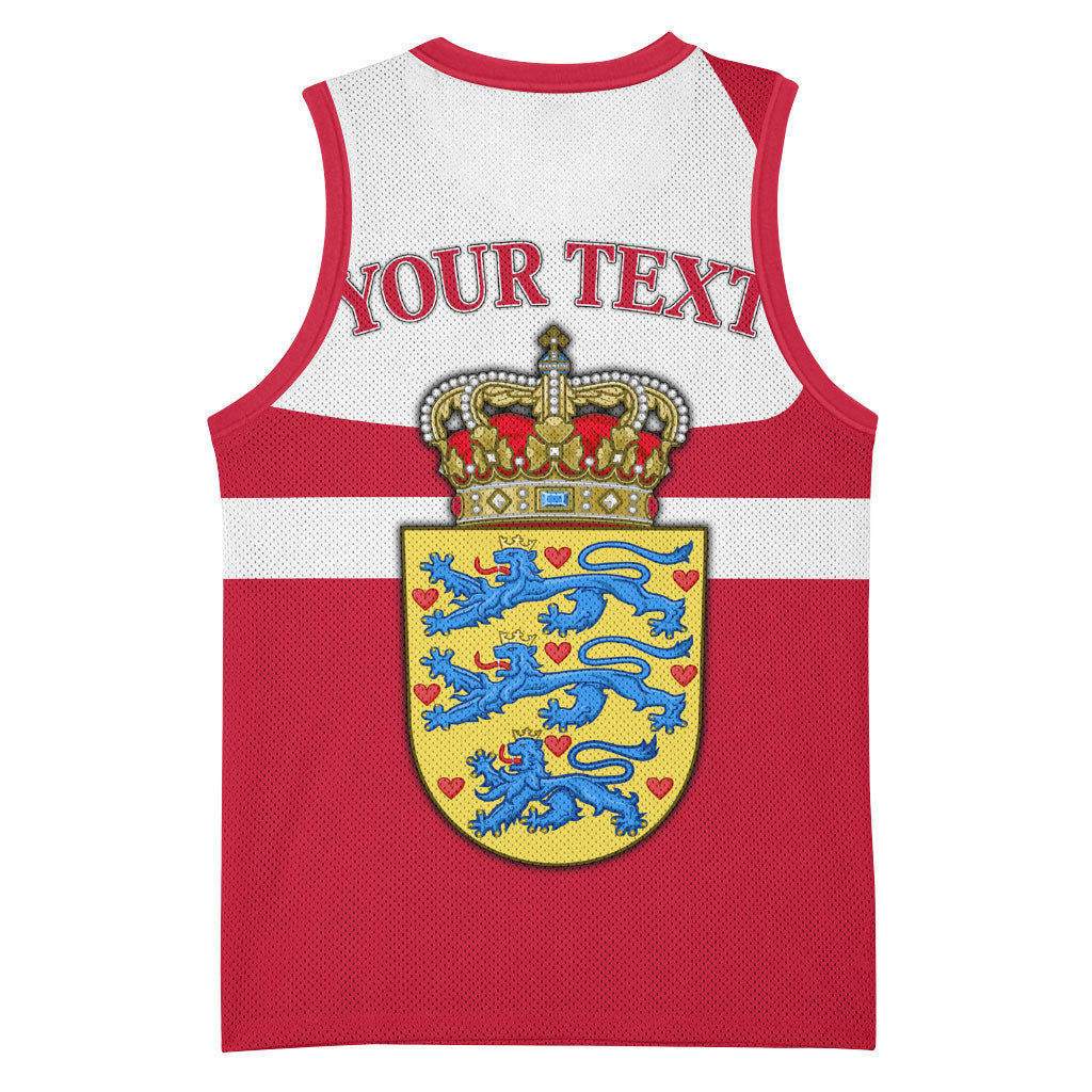 Personalized Denmark Coat Of Arms Basketball Jersey Danish Flag Heritage Graphic With Crown Symbolism