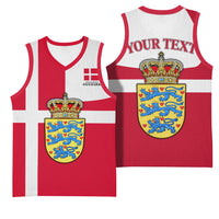 Personalized Denmark Coat Of Arms Basketball Jersey Danish Flag Heritage Graphic With Crown Symbolism