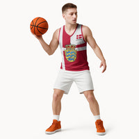 Personalized Denmark Coat Of Arms Basketball Jersey Danish Flag Heritage Graphic With Crown Symbolism