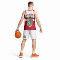 Personalized Denmark Coat Of Arms Basketball Jersey Danish Flag Heritage Graphic With Crown Symbolism
