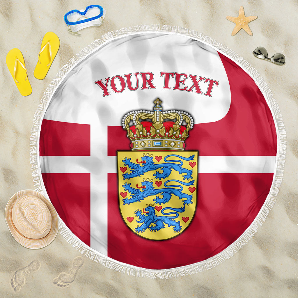 Personalized Denmark Coat Of Arms Beach Blanket Danish Flag Heritage Graphic With Crown Symbolism