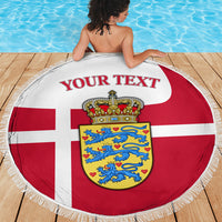 Personalized Denmark Coat Of Arms Beach Blanket Danish Flag Heritage Graphic With Crown Symbolism