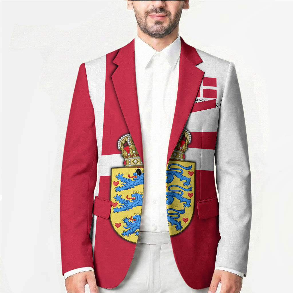 Personalized Denmark Coat Of Arms Blazer Danish Flag Heritage Graphic With Crown Symbolism