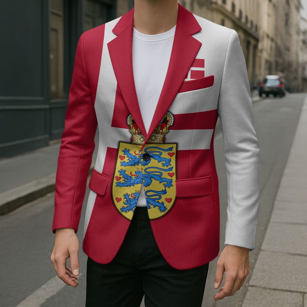 Personalized Denmark Coat Of Arms Blazer Danish Flag Heritage Graphic With Crown Symbolism