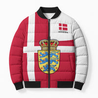 Personalized Denmark Coat Of Arms Bomber Puffer Jacket Danish Flag Heritage Graphic With Crown Symbolism