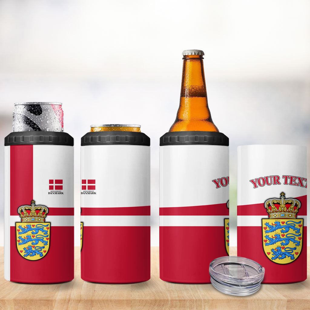 Personalized Denmark Coat Of Arms 4 in 1 Can Cooler Tumbler Danish Flag Heritage Graphic With Crown Symbolism