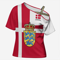 Personalized Denmark Coat Of Arms Cross Shoulder Shirt Danish Flag Heritage Graphic With Crown Symbolism