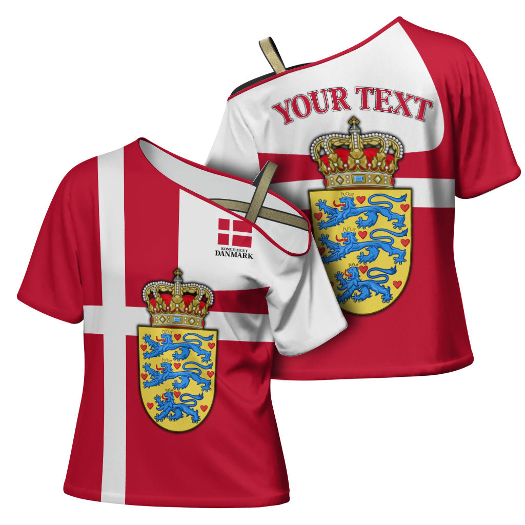 Personalized Denmark Coat Of Arms Cross Shoulder Shirt Danish Flag Heritage Graphic With Crown Symbolism
