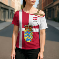 Personalized Denmark Coat Of Arms Cross Shoulder Shirt Danish Flag Heritage Graphic With Crown Symbolism