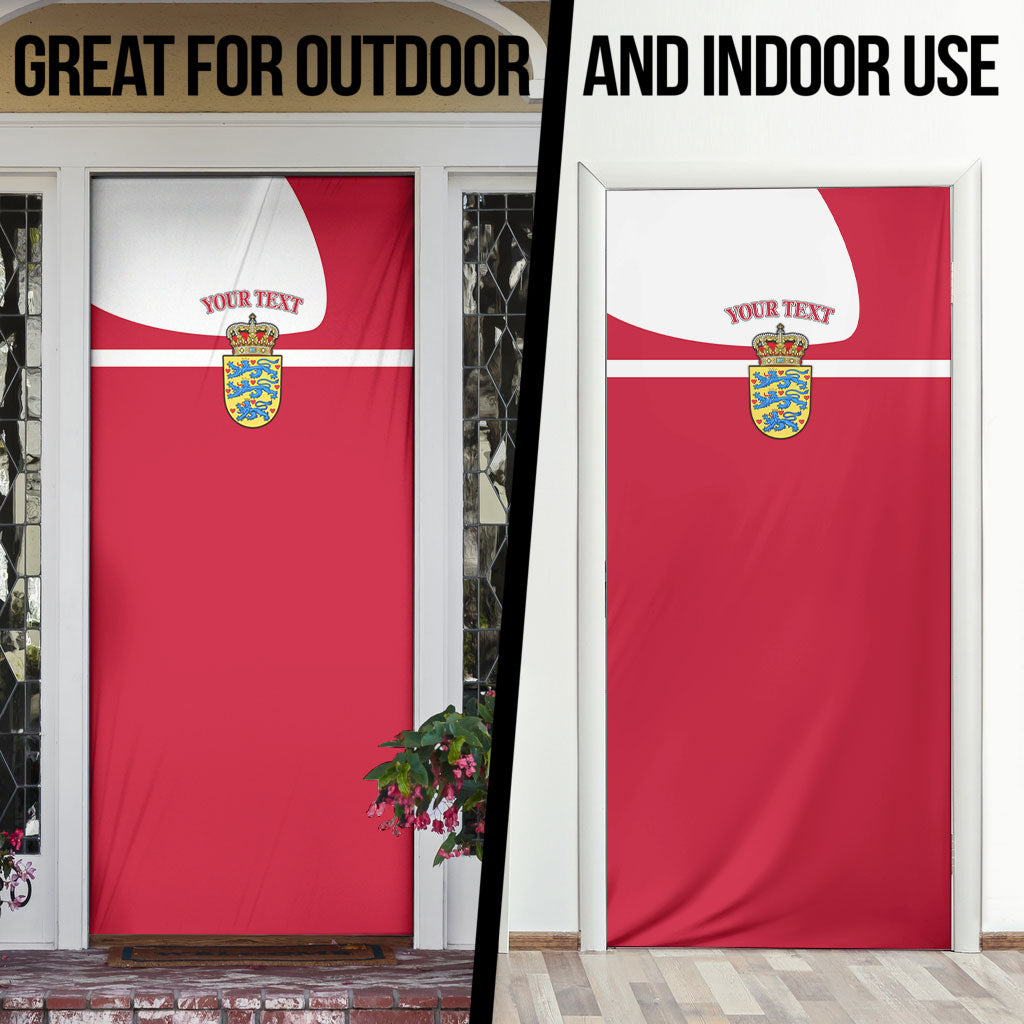 Personalized Denmark Coat Of Arms Door Cover Danish Flag Heritage Graphic With Crown Symbolism