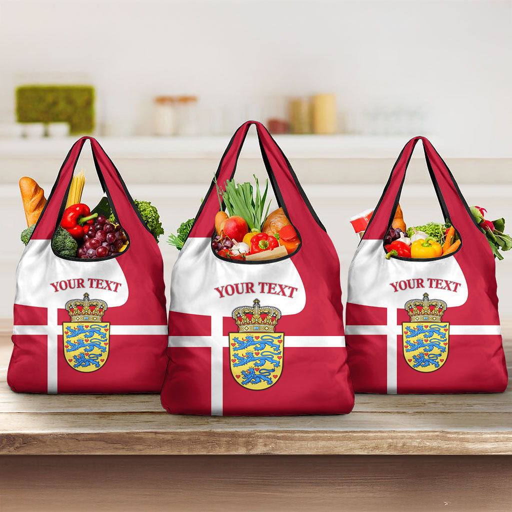 Personalized Denmark Coat Of Arms Grocery Bag Danish Flag Heritage Graphic With Crown Symbolism