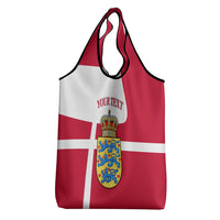 Personalized Denmark Coat Of Arms Grocery Bag Danish Flag Heritage Graphic With Crown Symbolism