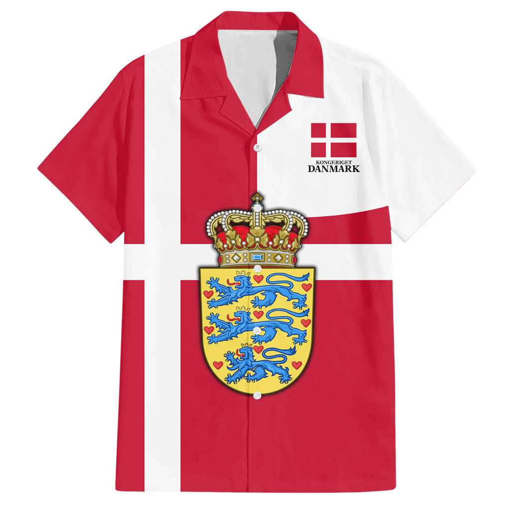 Personalized Denmark Coat Of Arms Hawaiian Shirt Danish Flag Heritage Graphic With Crown Symbolism