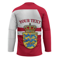 Personalized Denmark Coat Of Arms Hockey Jersey Danish Flag Heritage Graphic With Crown Symbolism