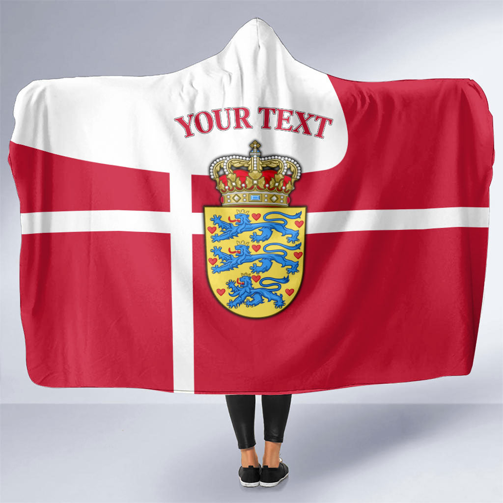 Personalized Denmark Coat Of Arms Hooded Blanket Danish Flag Heritage Graphic With Crown Symbolism