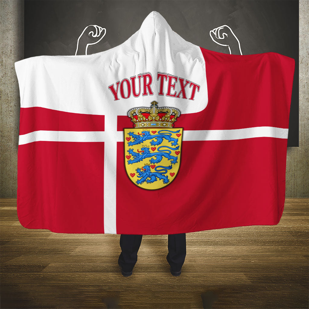 Personalized Denmark Coat Of Arms Hooded Blanket Danish Flag Heritage Graphic With Crown Symbolism