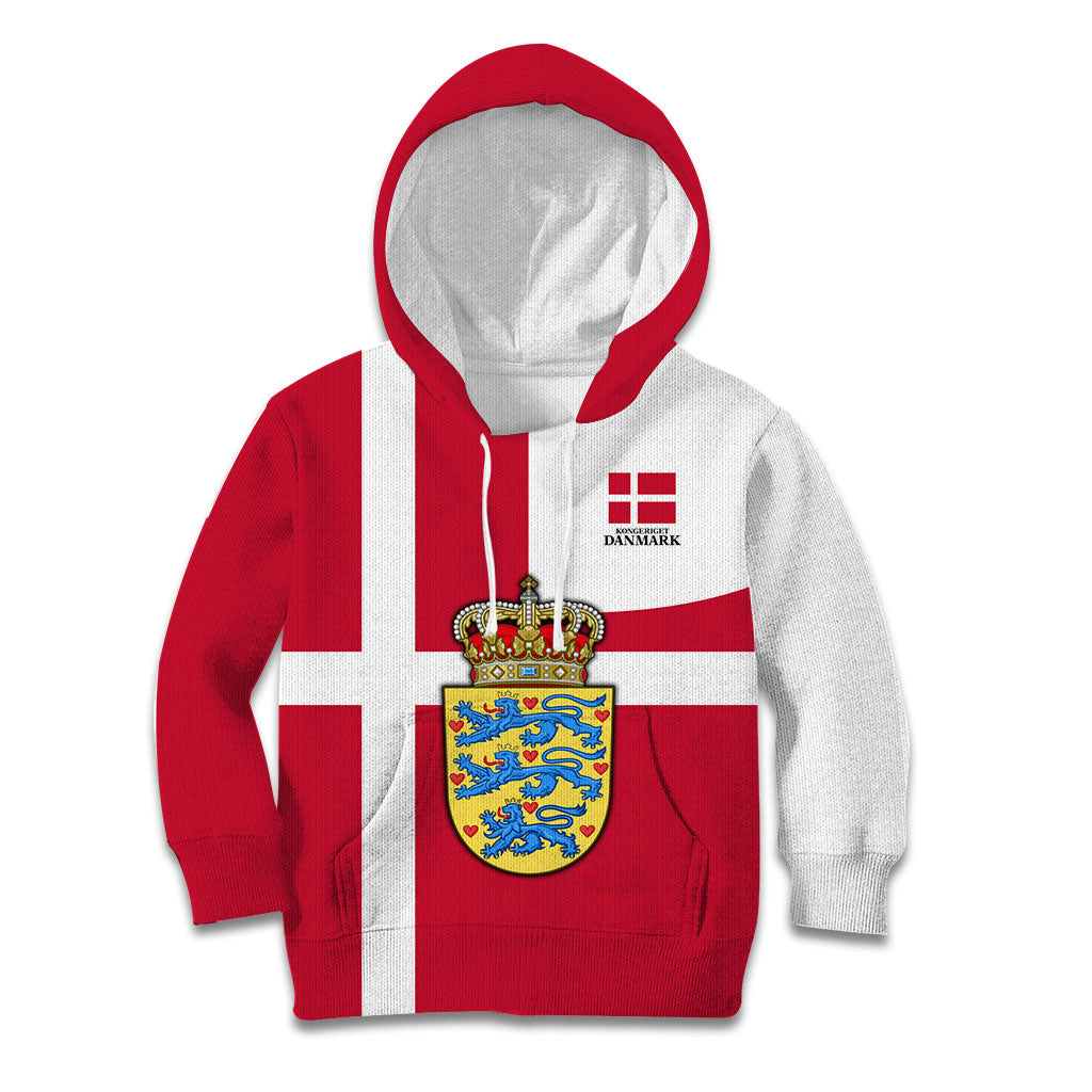 Personalized Denmark Coat Of Arms Kid Hoodie Danish Flag Heritage Graphic With Crown Symbolism