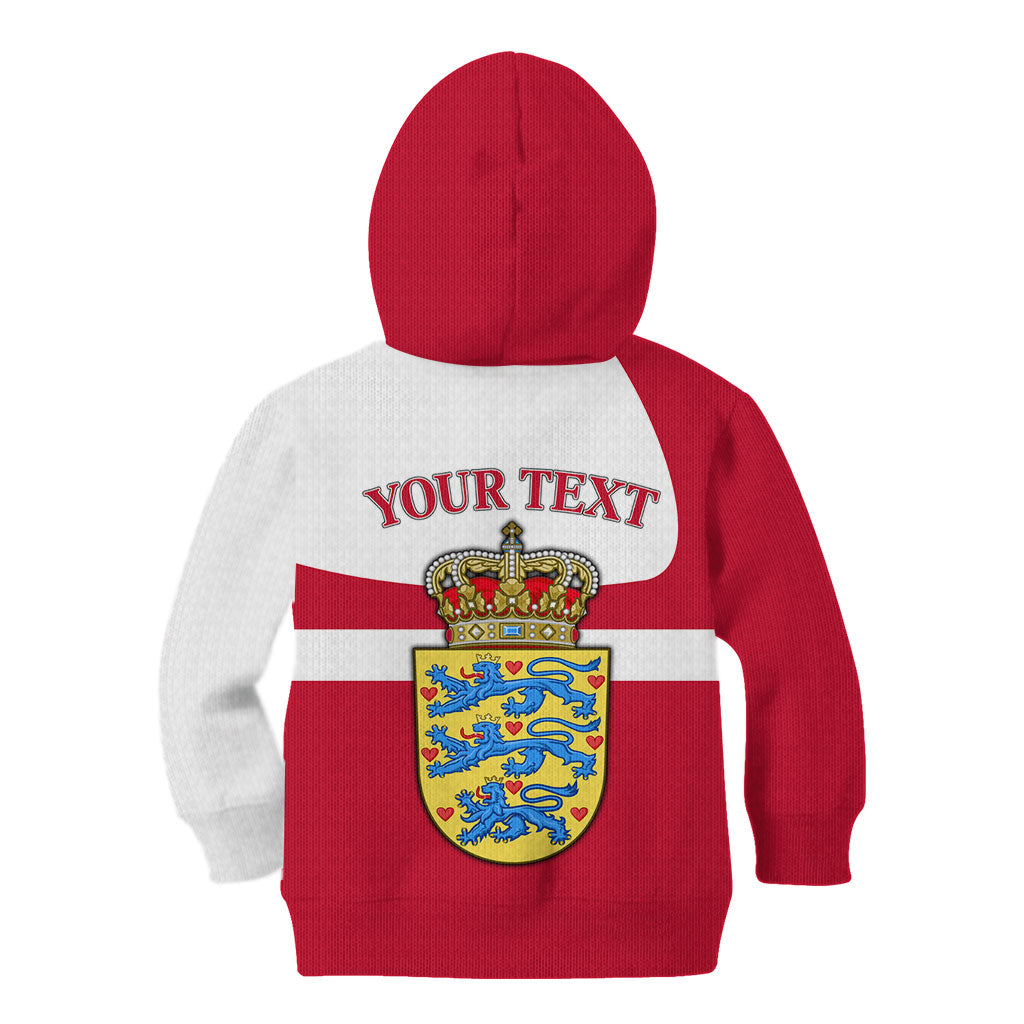 Personalized Denmark Coat Of Arms Kid Hoodie Danish Flag Heritage Graphic With Crown Symbolism