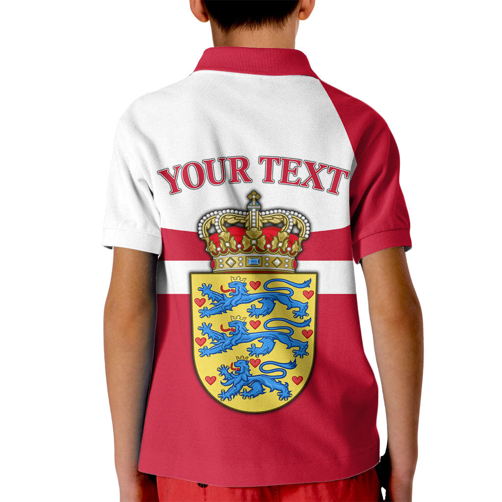 Personalized Denmark Coat Of Arms Kid Polo Shirt Danish Flag Heritage Graphic With Crown Symbolism