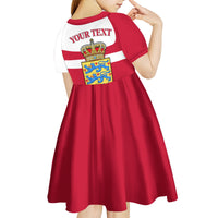 Personalized Denmark Coat Of Arms Kid Short Sleeve Dress Danish Flag Heritage Graphic With Crown Symbolism