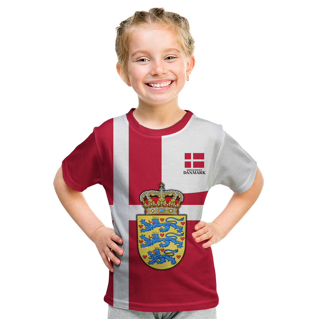 Personalized Denmark Coat Of Arms Kid T Shirt Danish Flag Heritage Graphic With Crown Symbolism