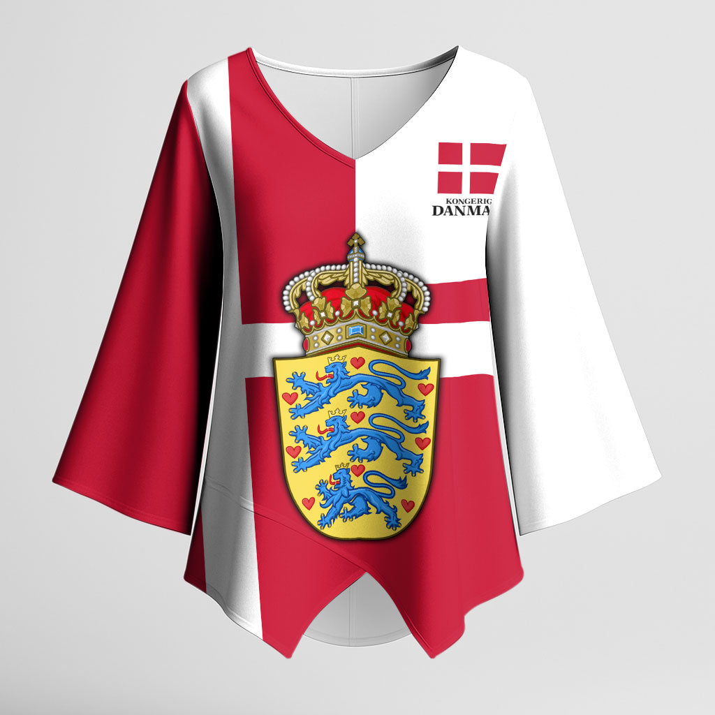 Personalized Denmark Coat Of Arms Kimono Sleeve Blouse Danish Flag Heritage Graphic With Crown Symbolism