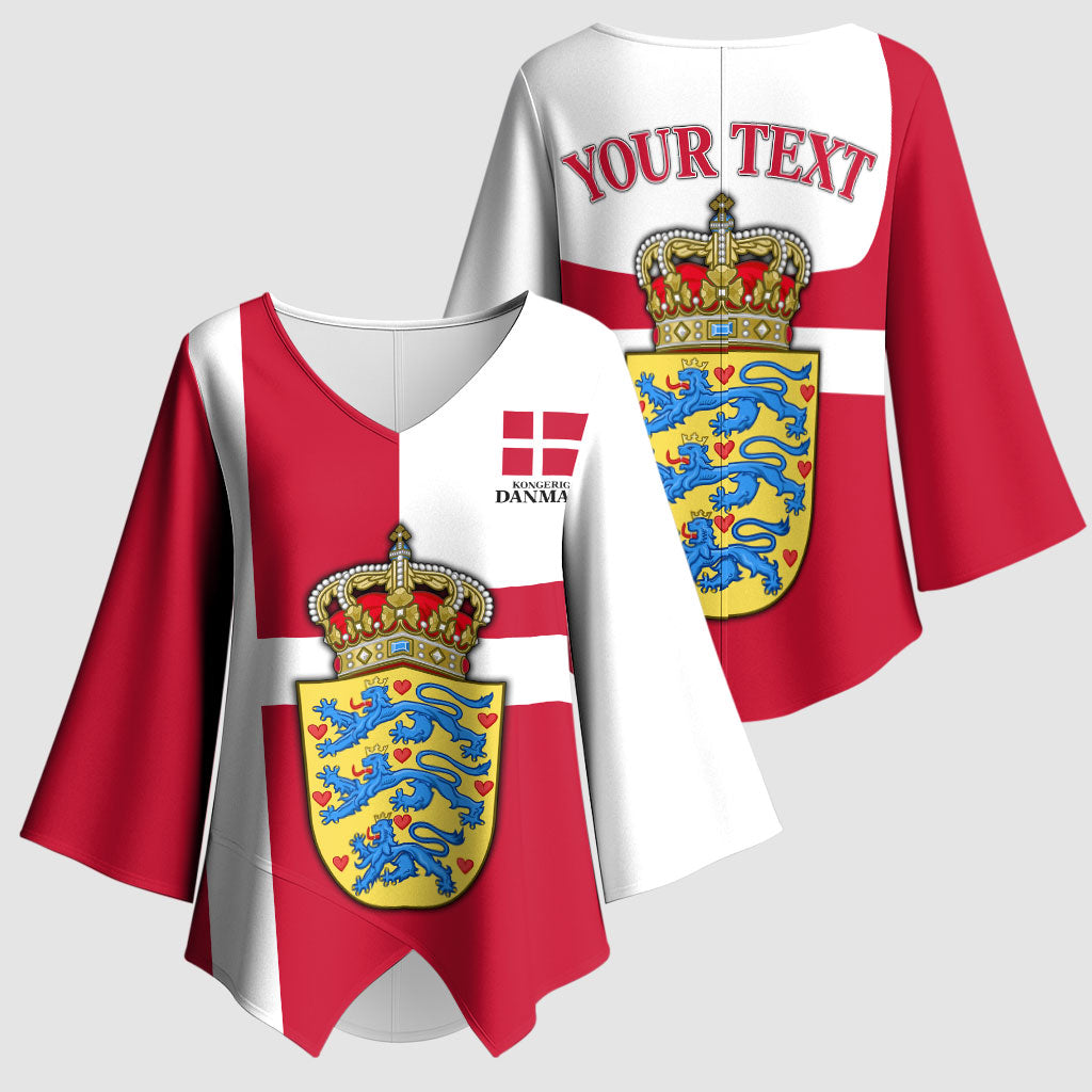 Personalized Denmark Coat Of Arms Kimono Sleeve Blouse Danish Flag Heritage Graphic With Crown Symbolism