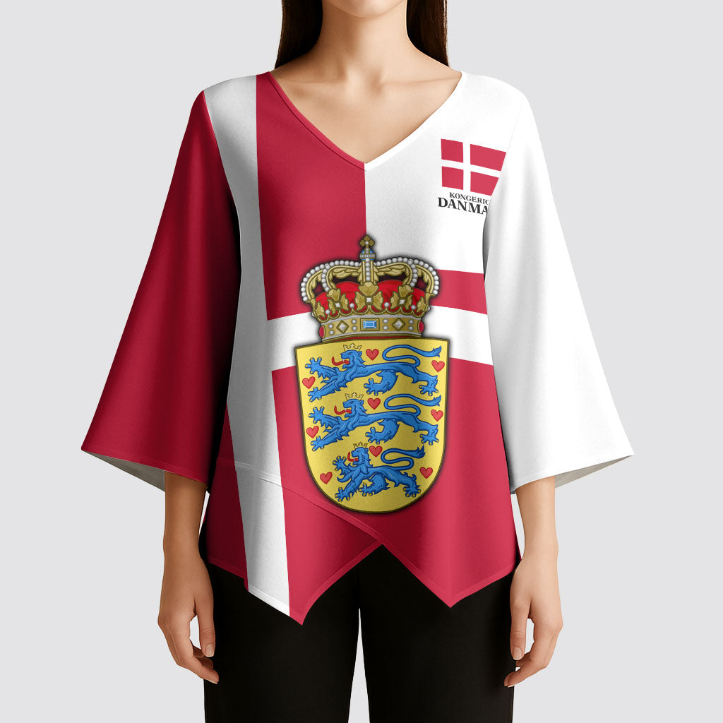 Personalized Denmark Coat Of Arms Kimono Sleeve Blouse Danish Flag Heritage Graphic With Crown Symbolism