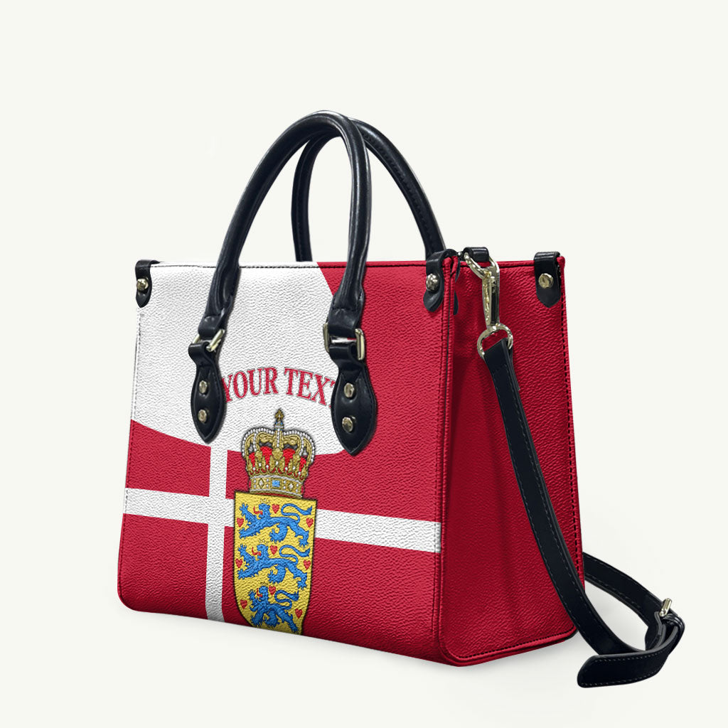 Personalized Denmark Coat Of Arms Leather Bag Danish Flag Heritage Graphic With Crown Symbolism