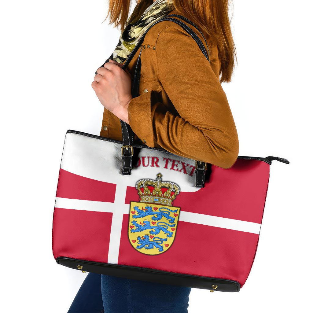 Personalized Denmark Coat Of Arms Leather Tote Bag Danish Flag Heritage Graphic With Crown Symbolism