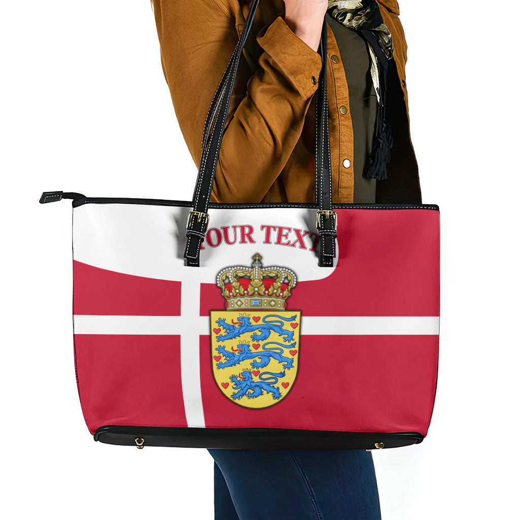 Personalized Denmark Coat Of Arms Leather Tote Bag Danish Flag Heritage Graphic With Crown Symbolism