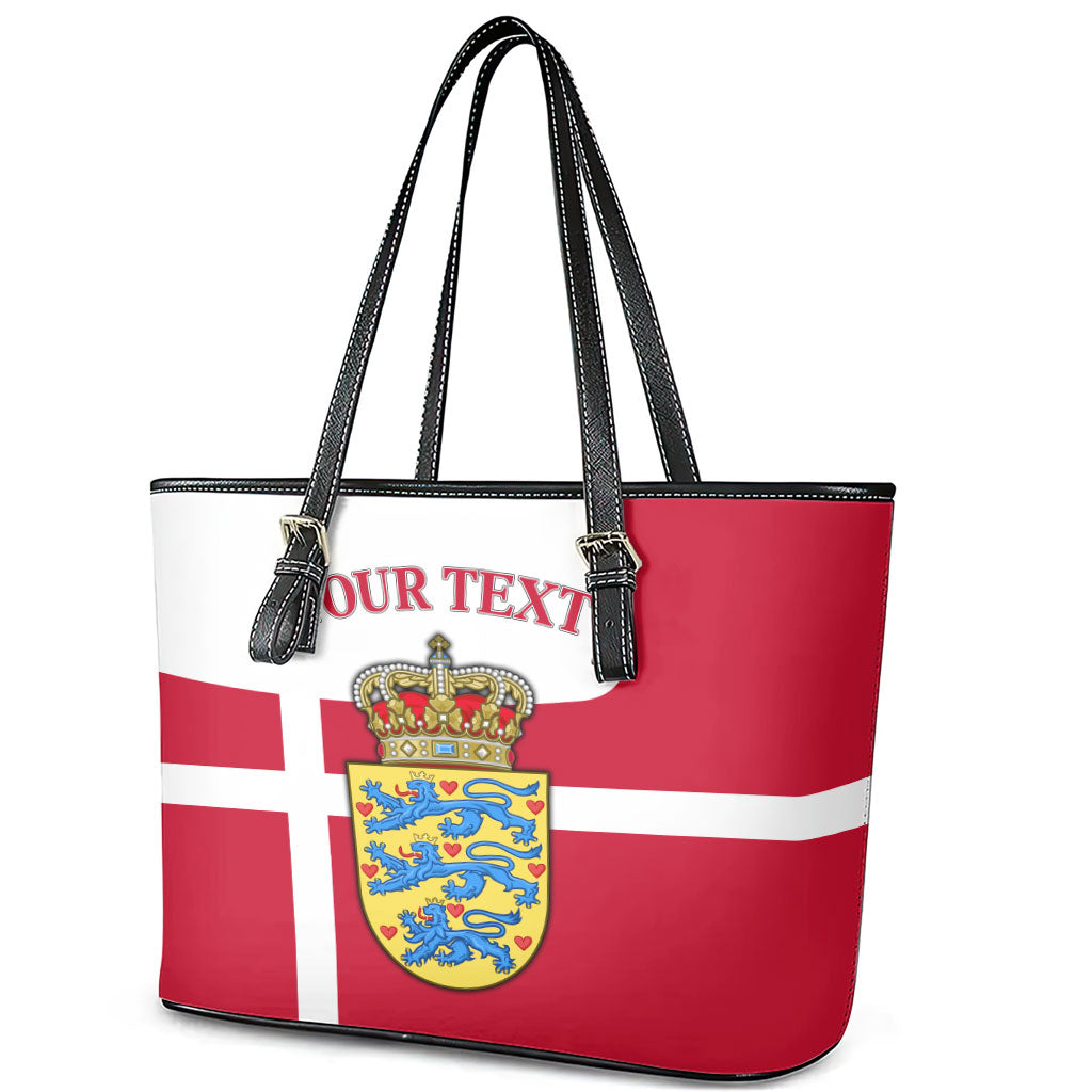 Personalized Denmark Coat Of Arms Leather Tote Bag Danish Flag Heritage Graphic With Crown Symbolism