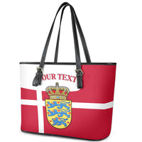 Personalized Denmark Coat Of Arms Leather Tote Bag Danish Flag Heritage Graphic With Crown Symbolism