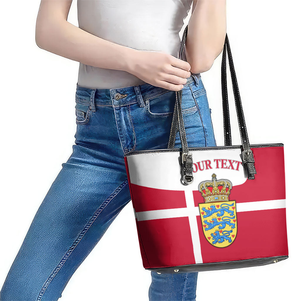 Personalized Denmark Coat Of Arms Leather Tote Bag Danish Flag Heritage Graphic With Crown Symbolism