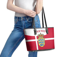 Personalized Denmark Coat Of Arms Leather Tote Bag Danish Flag Heritage Graphic With Crown Symbolism