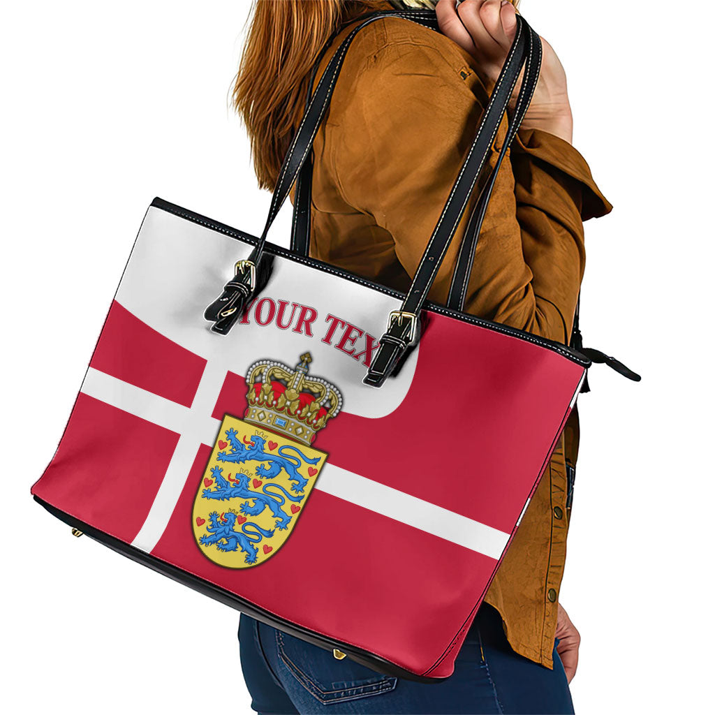 Personalized Denmark Coat Of Arms Leather Tote Bag Danish Flag Heritage Graphic With Crown Symbolism