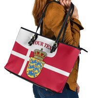 Personalized Denmark Coat Of Arms Leather Tote Bag Danish Flag Heritage Graphic With Crown Symbolism