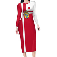 Personalized Denmark Coat Of Arms Long Sleeve Bodycon Dress Danish Flag Heritage Graphic With Crown Symbolism