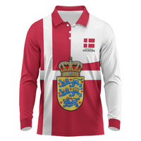 Personalized Denmark Coat Of Arms Long Sleeve Polo Shirt Danish Flag Heritage Graphic With Crown Symbolism