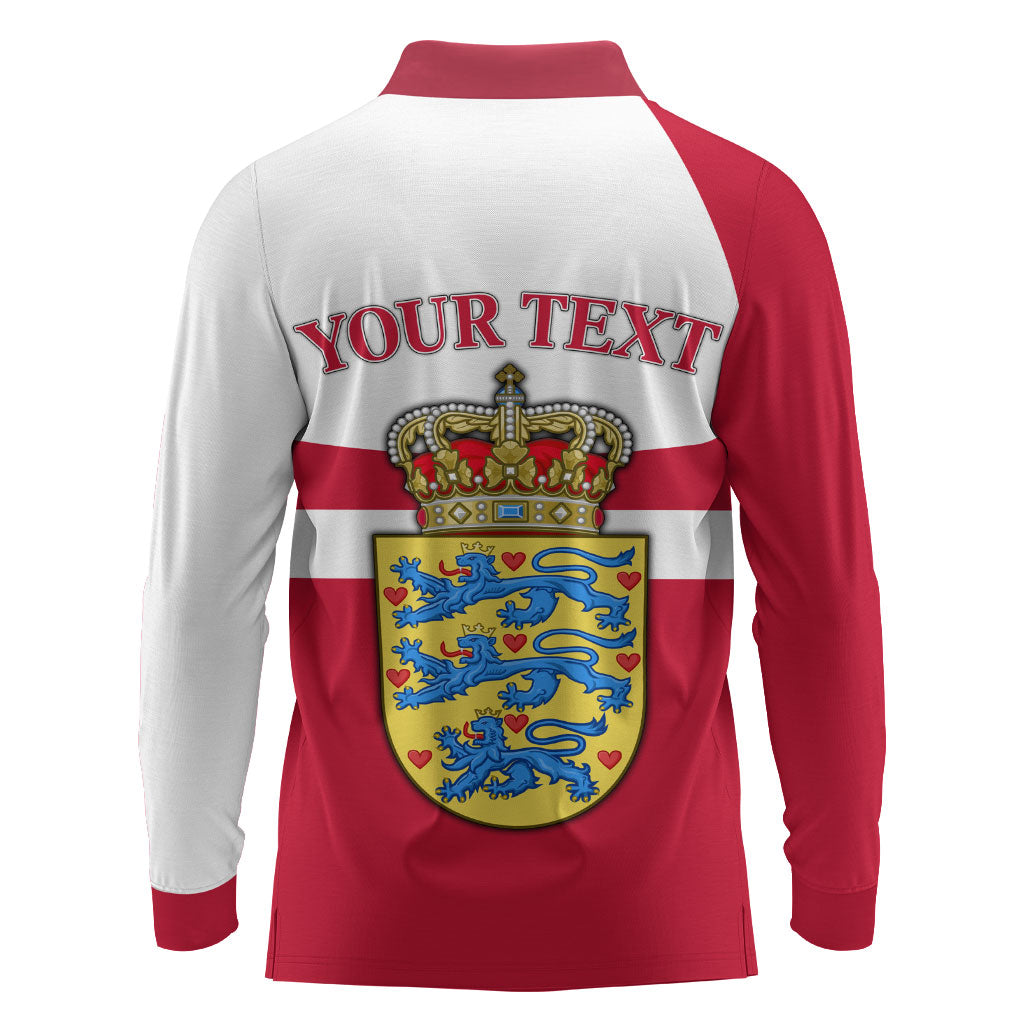 Personalized Denmark Coat Of Arms Long Sleeve Polo Shirt Danish Flag Heritage Graphic With Crown Symbolism