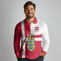 Personalized Denmark Coat Of Arms Long Sleeve Polo Shirt Danish Flag Heritage Graphic With Crown Symbolism